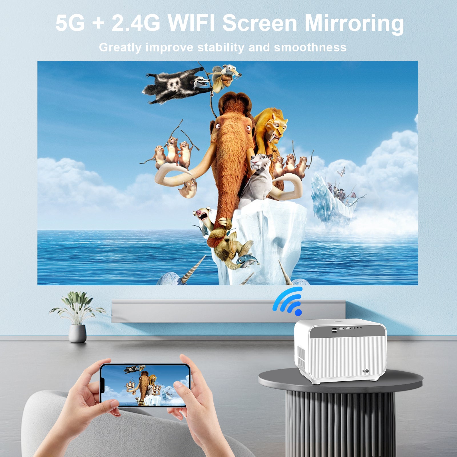 【Four Autos&App Store】FunFlix A1 Android TV Projector 4K with WiFi and Bluetooth,Smart Projector with Auto Focus&Keystone&Screen Entry&Obstacle Avoidance,700 ANSI Outdoor Projector with Apps Built in