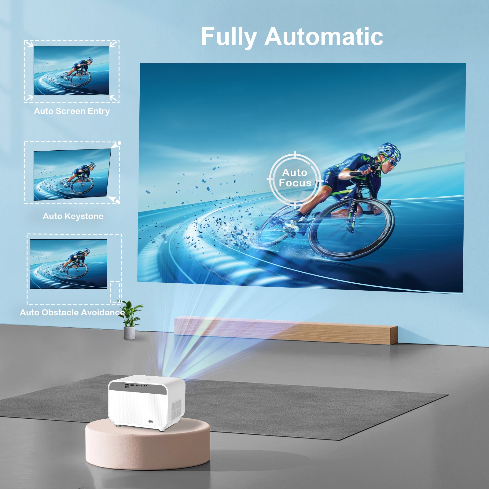 【Four Autos&App Store】FunFlix A1 Android TV Projector 4K with WiFi and Bluetooth,Smart Projector with Auto Focus&Keystone&Screen Entry&Obstacle Avoidance,700 ANSI Outdoor Projector with Apps Built in