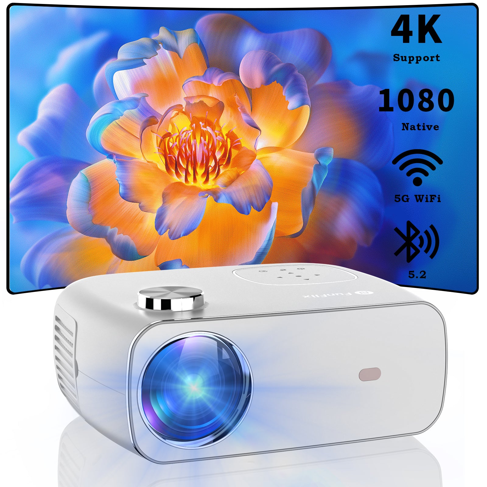 Portable Video Projector 1080P Full HD Compatible with Full HD 1080P HDMI, VGA, USB, AV, TV Stick, Laptop, Smartphone