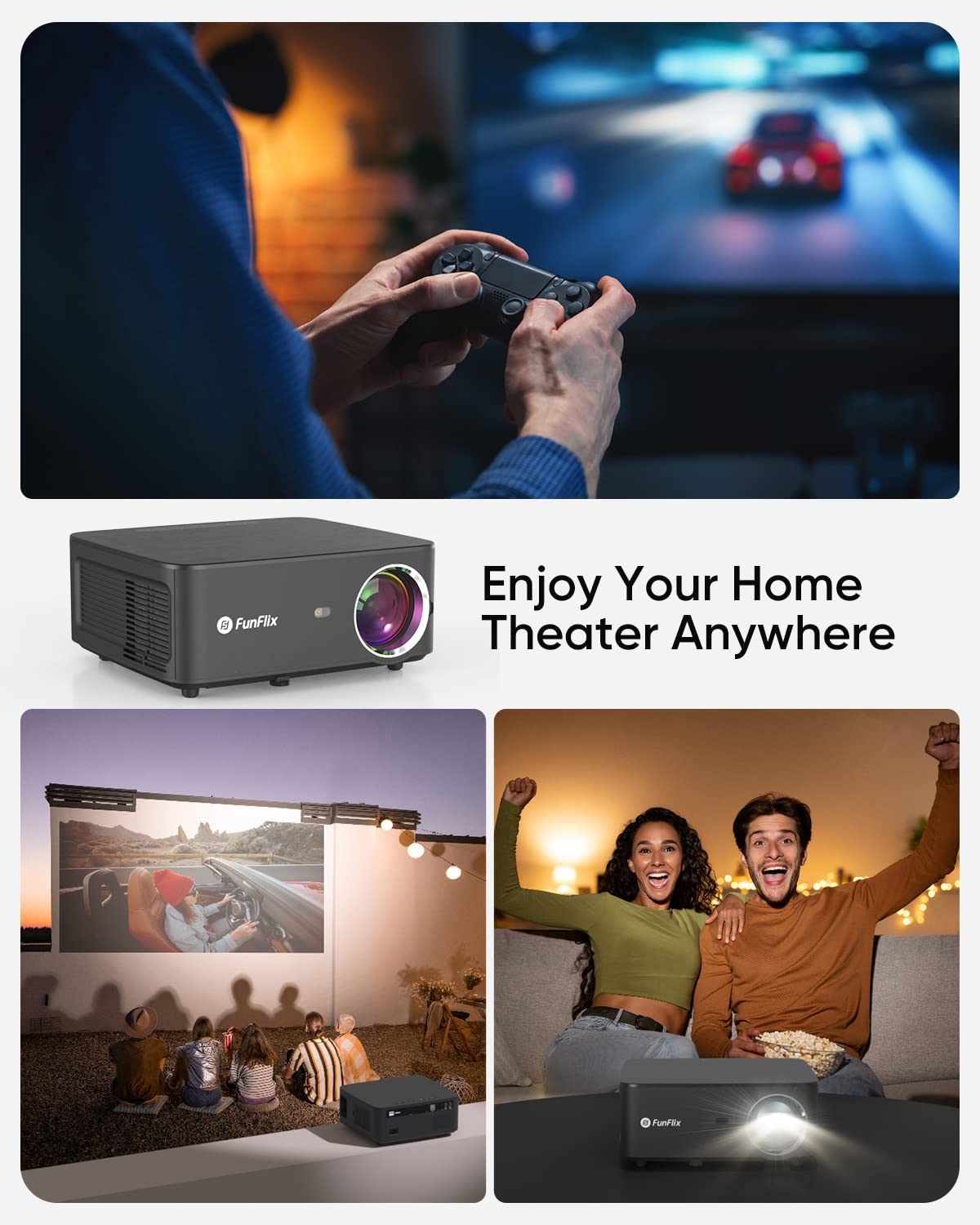 Projector 5G WiFi Bluetooth Full HD Native 1080P Home Cinema 4P Keystone Correction Compatible with iOS/Android/TV Stick/HDMI/USB/PS5