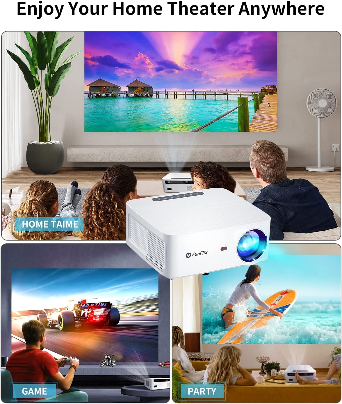 Projector 5G WiFi Bluetooth Full HD Native 1080P Home Cinema 4P Keystone Correction Compatible with iOS/Android/TV Stick/HDMI/USB/PS5