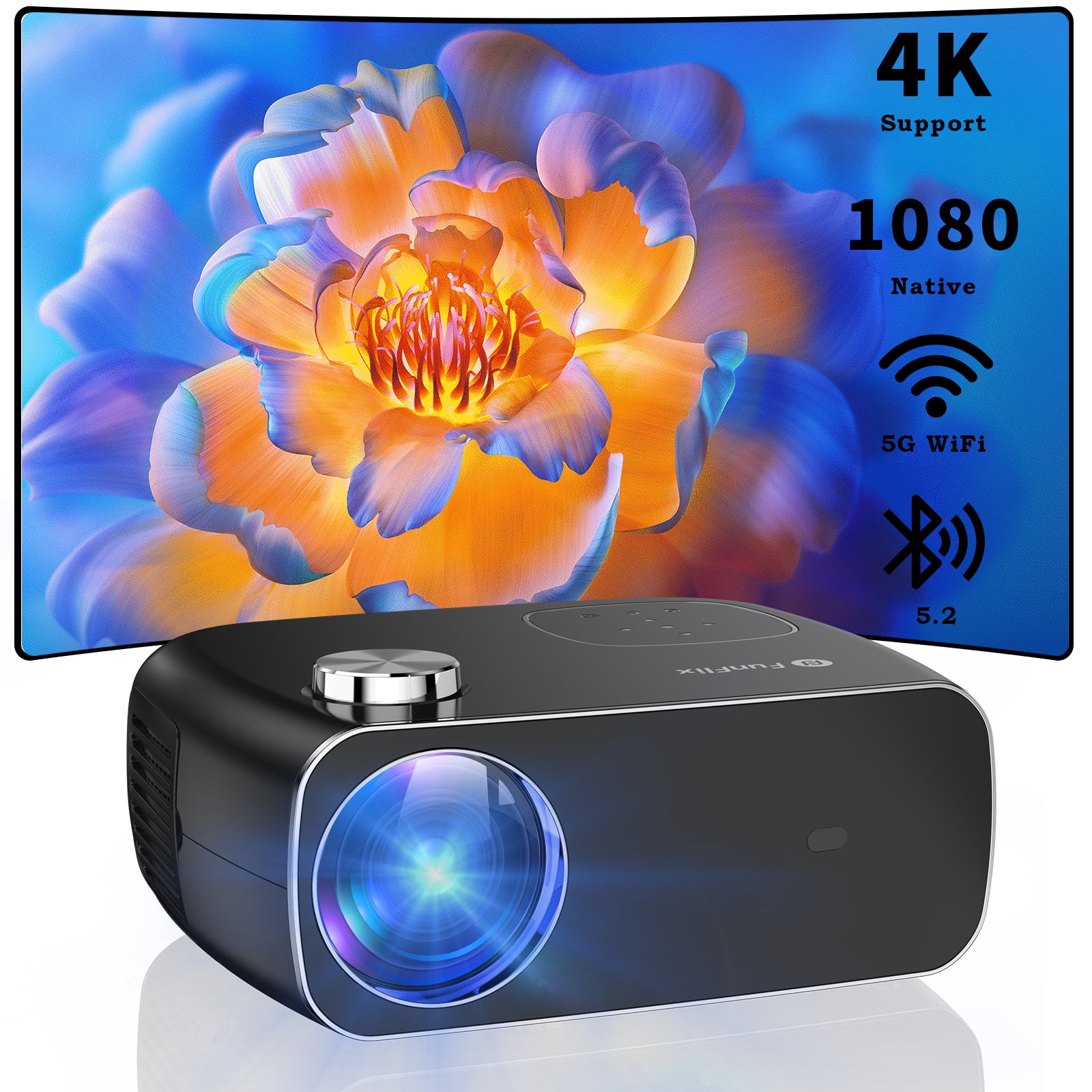 Portable Video Projector 1080P Full HD Compatible with Full HD 1080P HDMI, VGA, USB, AV, TV Stick, Laptop, Smartphone